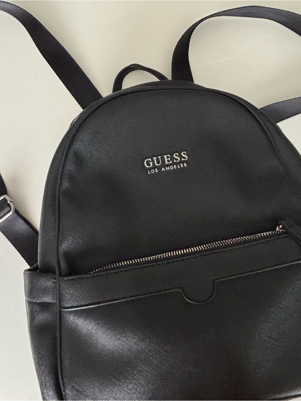 GUESS Black Faux-Leather Backpack with Front Zip
